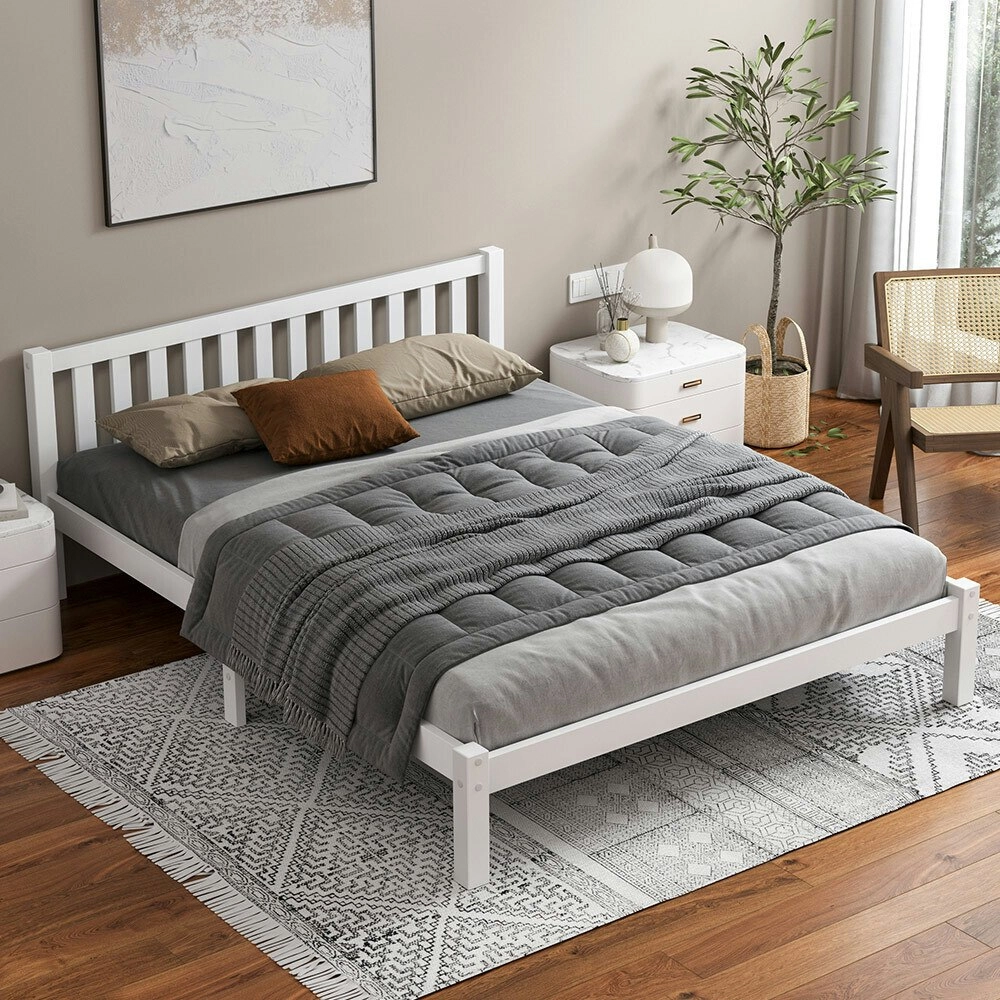 Alfordson Wooden Bed Frame King Mattress Base White