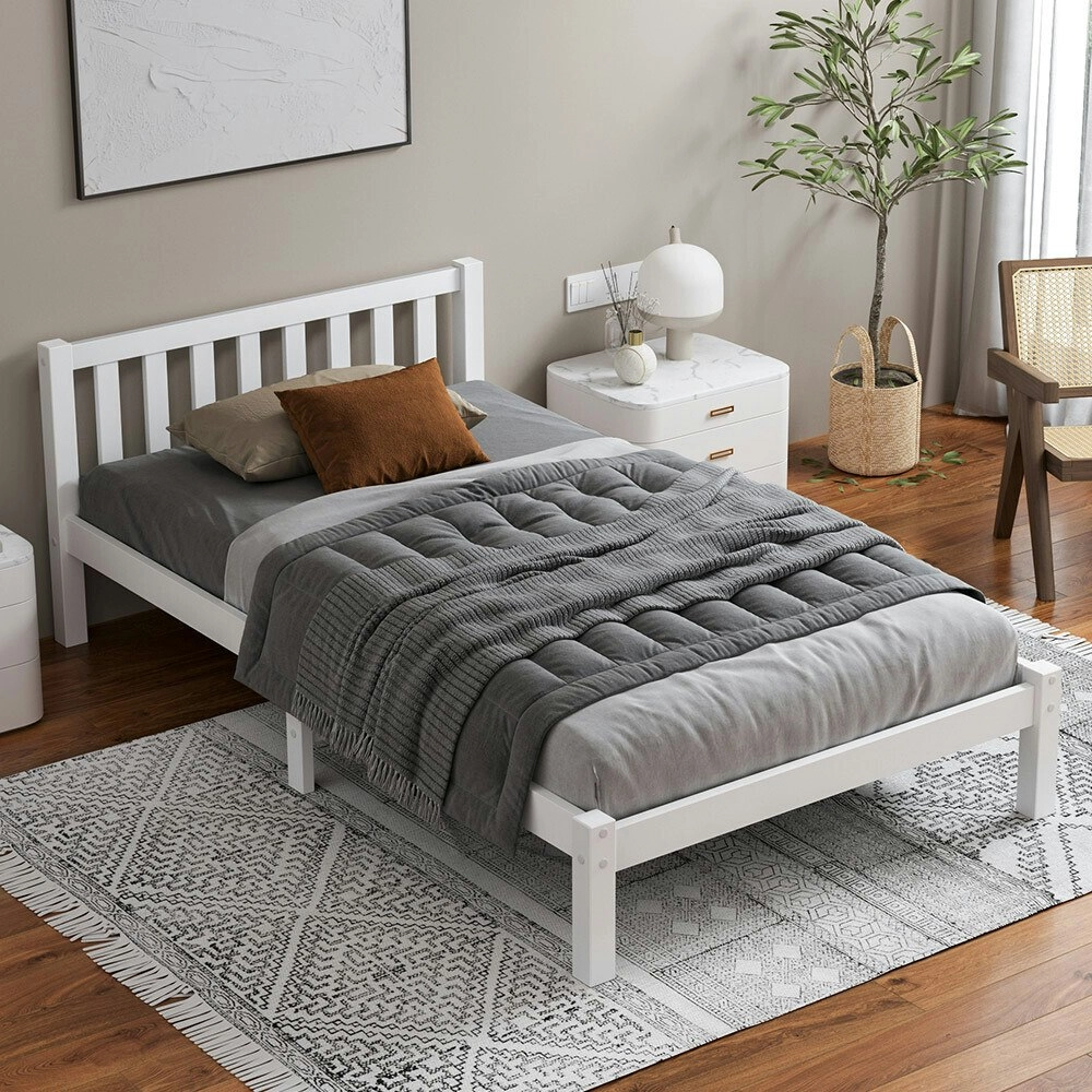 Alfordson Wooden Bed Frame Single Mattress Base White