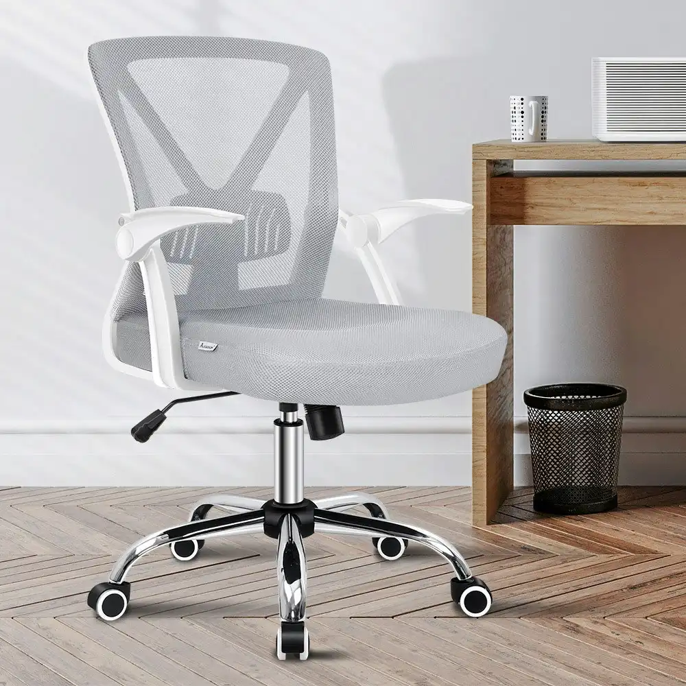 Alfordson Tilt Adjustable Mid Back Mesh Office Chair White Grey