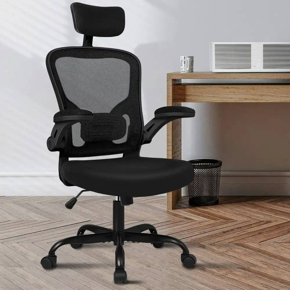 Alfordson Computer Task Mesh Office Chair Flip-up Armrests All Black