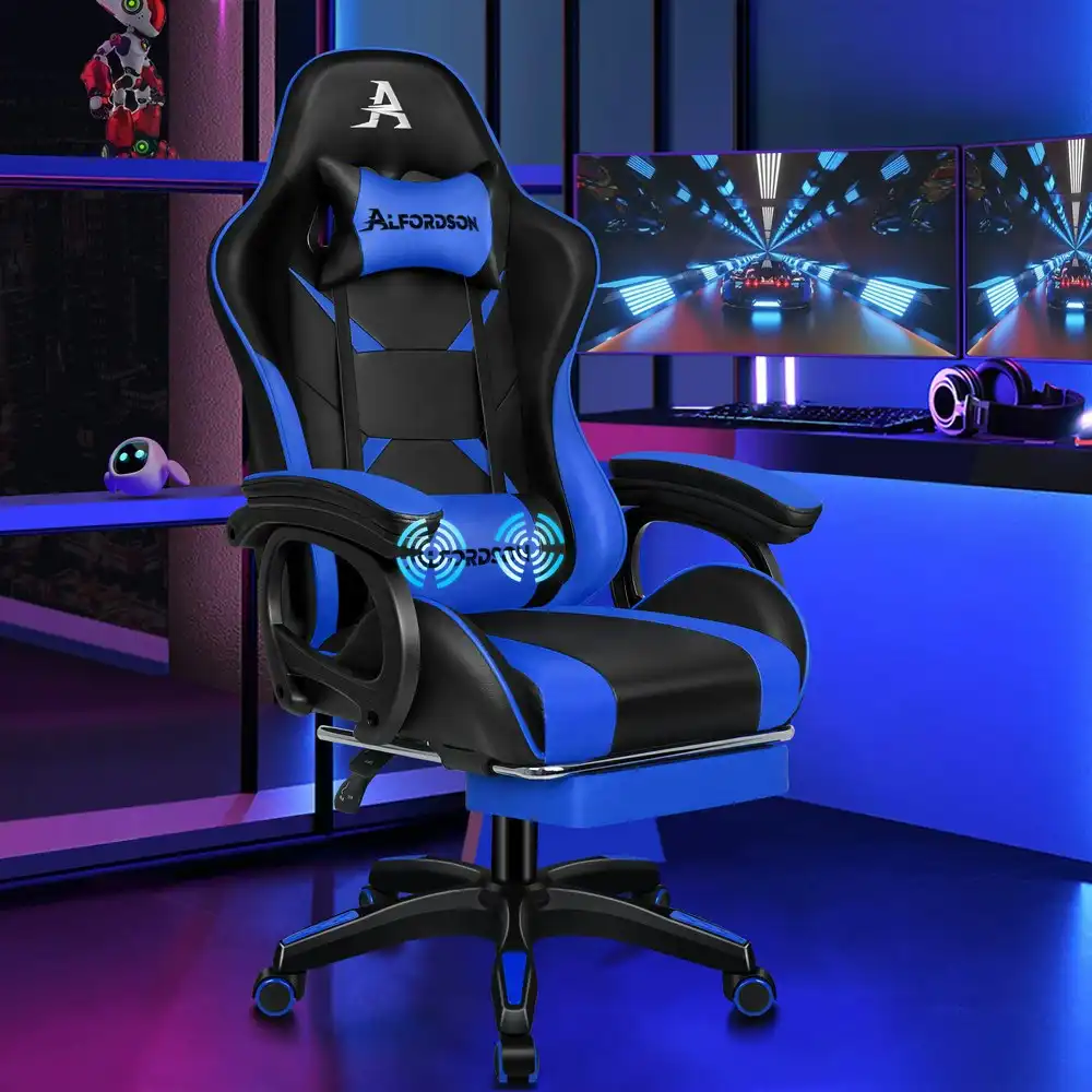 Alfordson Gaming Chair 2-Point Massage Lumbar Cushion Xavier Black & Blue
