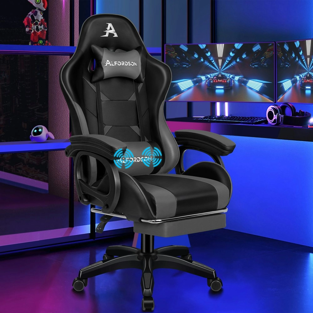 Alfordson Gaming Chair 2-Point Massage Lumbar Cushion Xavier Black & Grey