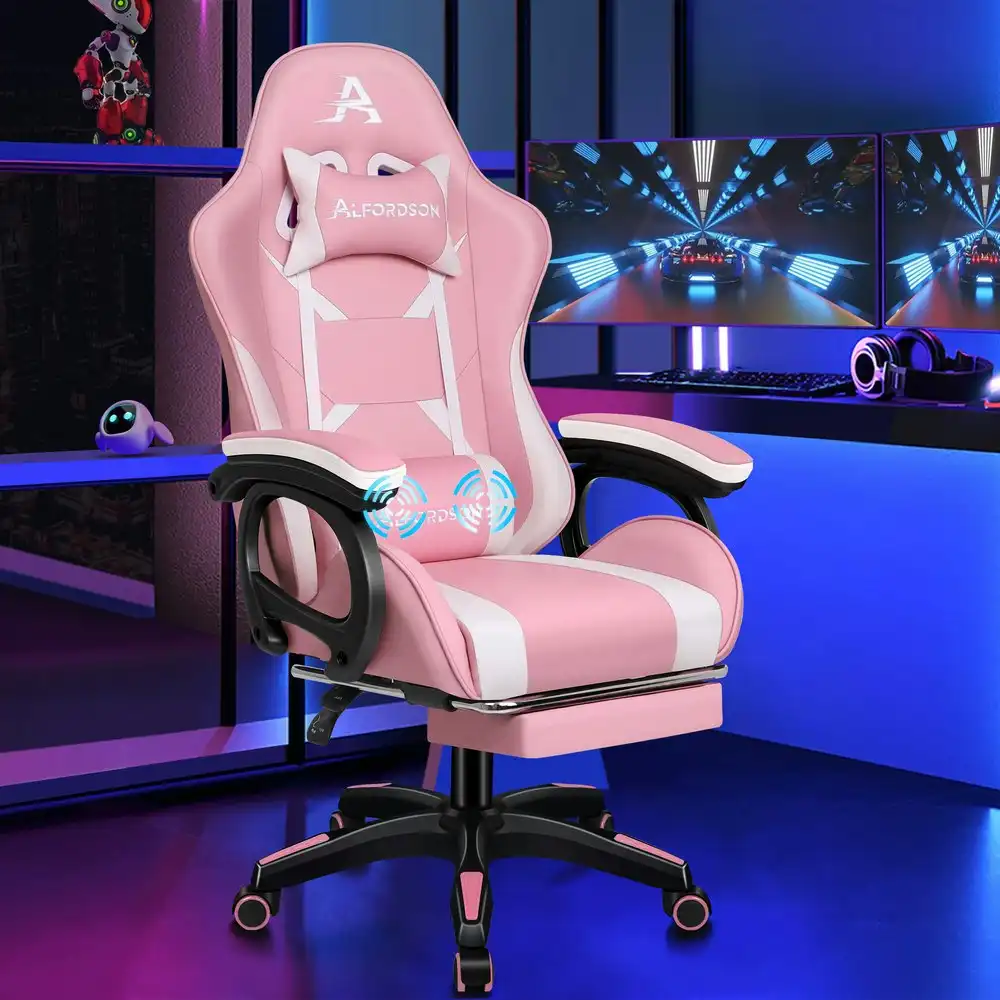 Alfordson Gaming Chair 2-Point Massage Lumbar Pillow Xavier Pink & White