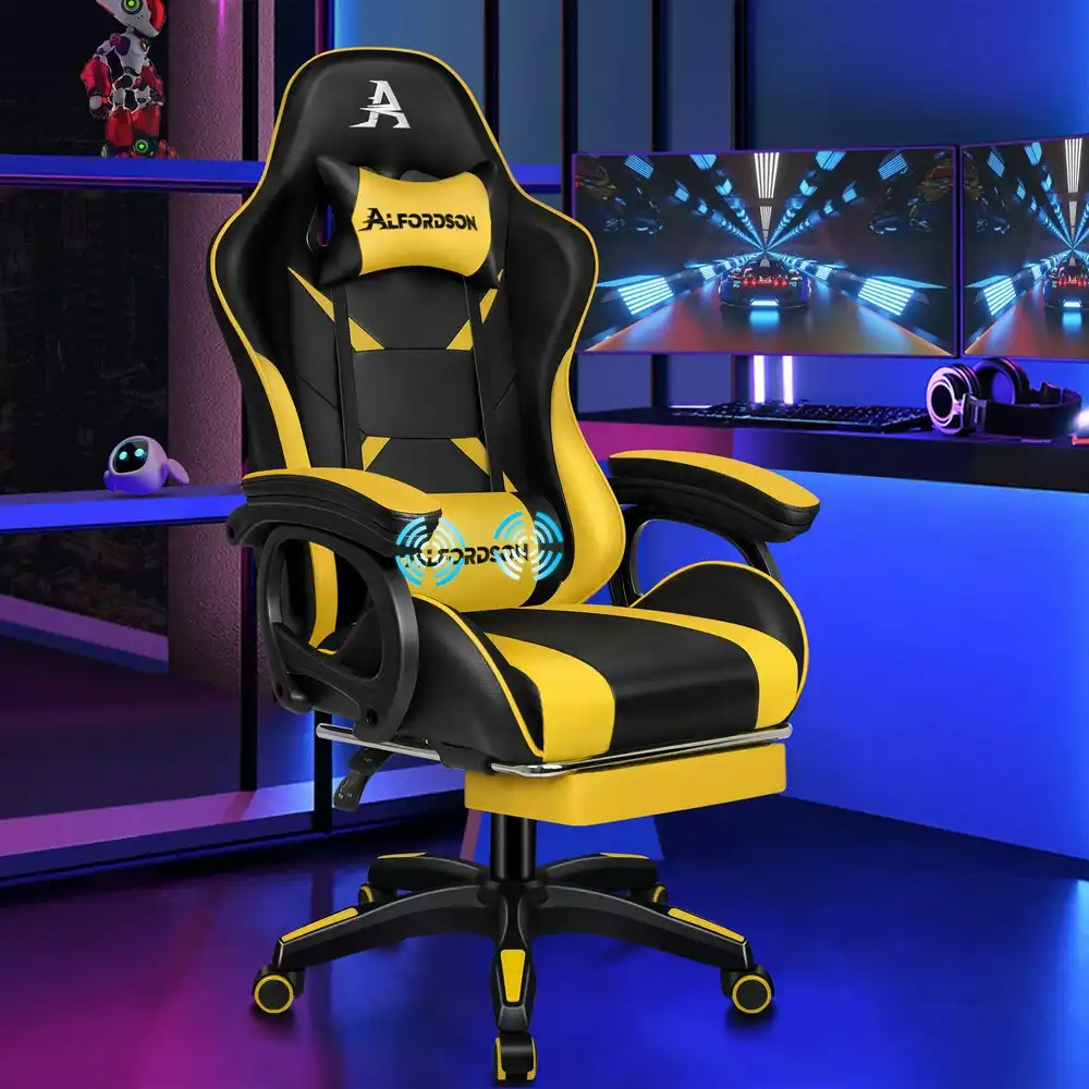 Alfordson Gaming Chair 2-Point Massage Lumbar Pillow Xavier Black & Yellow