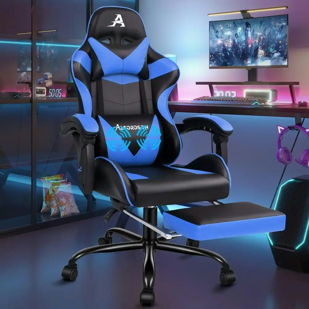 Alfordson Gaming Chair with Lumbar Massage Office Chair Black & Blue