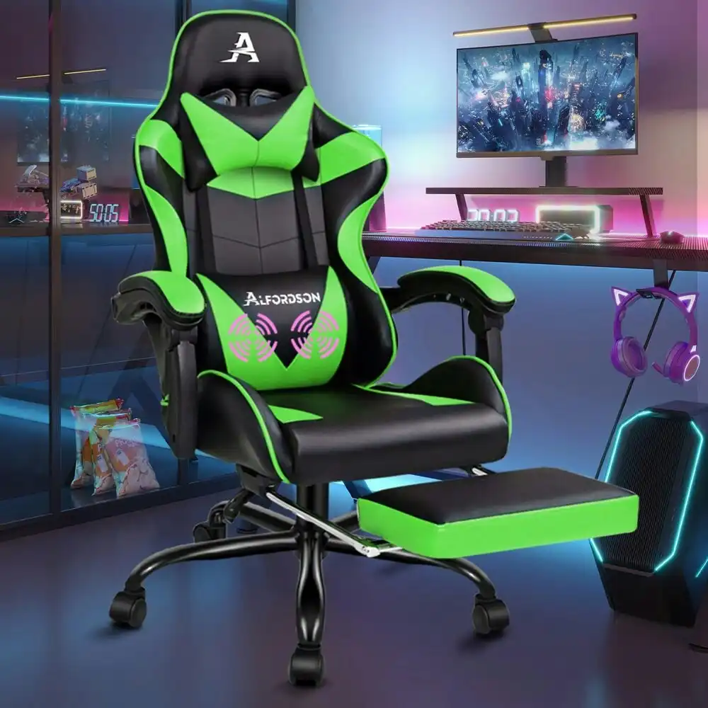 Alfordson Gaming Chair with Lumbar Massage Office Chair Black & Green