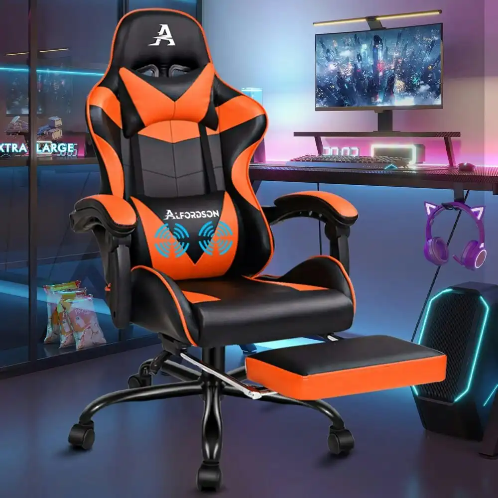 Alfordson Gaming Chair with Lumbar Massage Office Chair Black & Orange