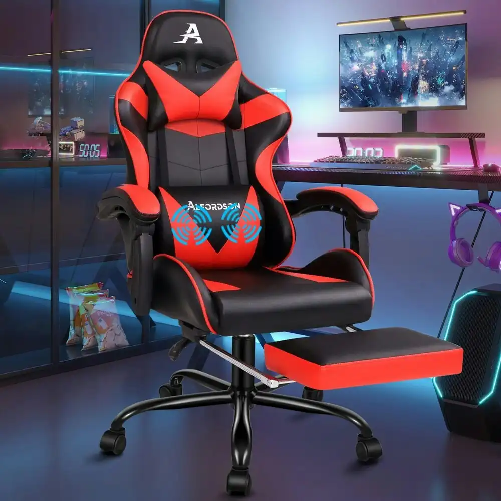 Alfordson Gaming Chair with Lumbar Massage Office Chair Black & Red