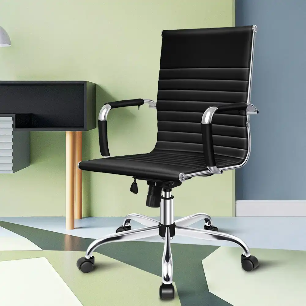 Alfordson Mid Back Ergonomic PU Leather Office Chair Black