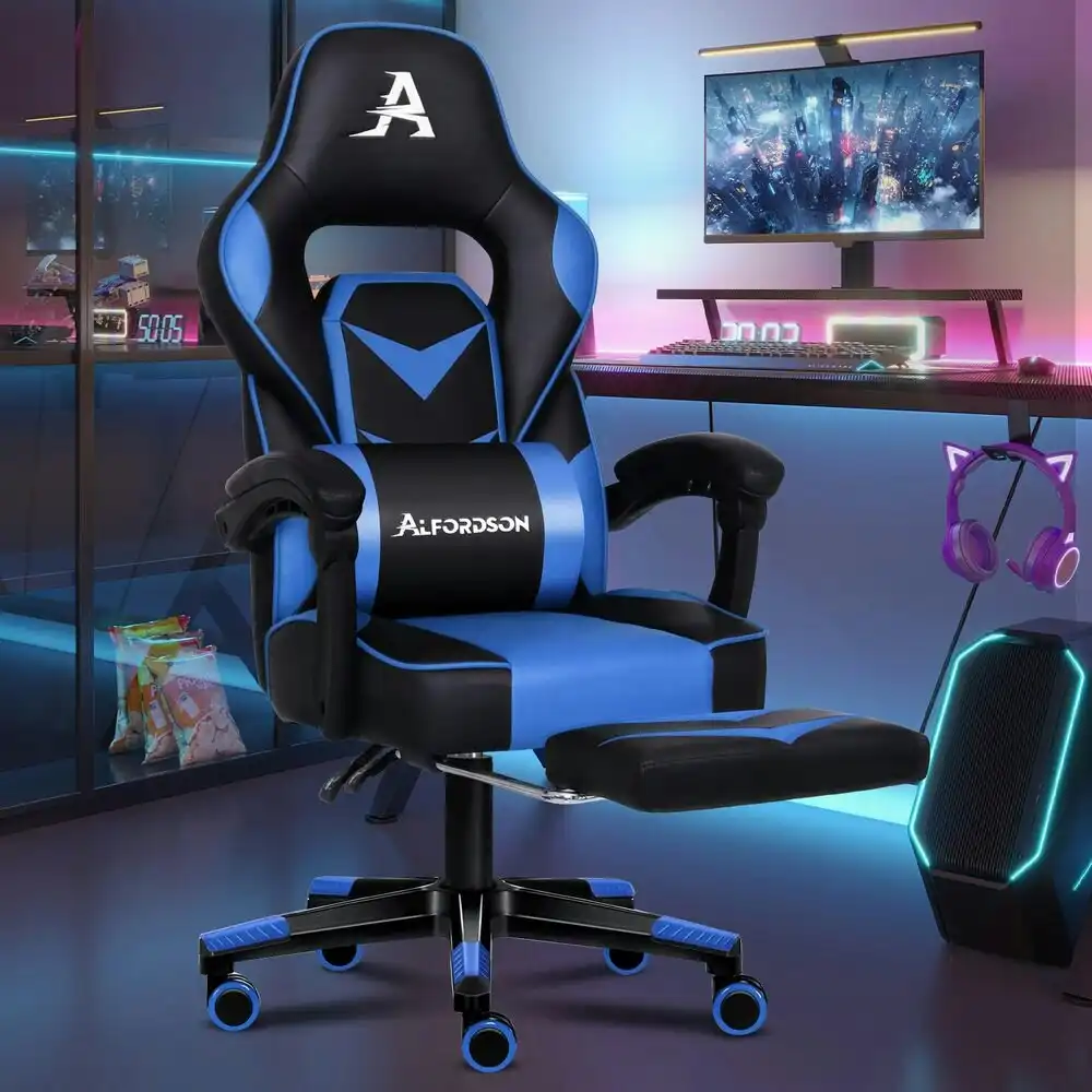 Alfordson Gaming Chair with Footrest Racing Office Gordon - Black & Blue