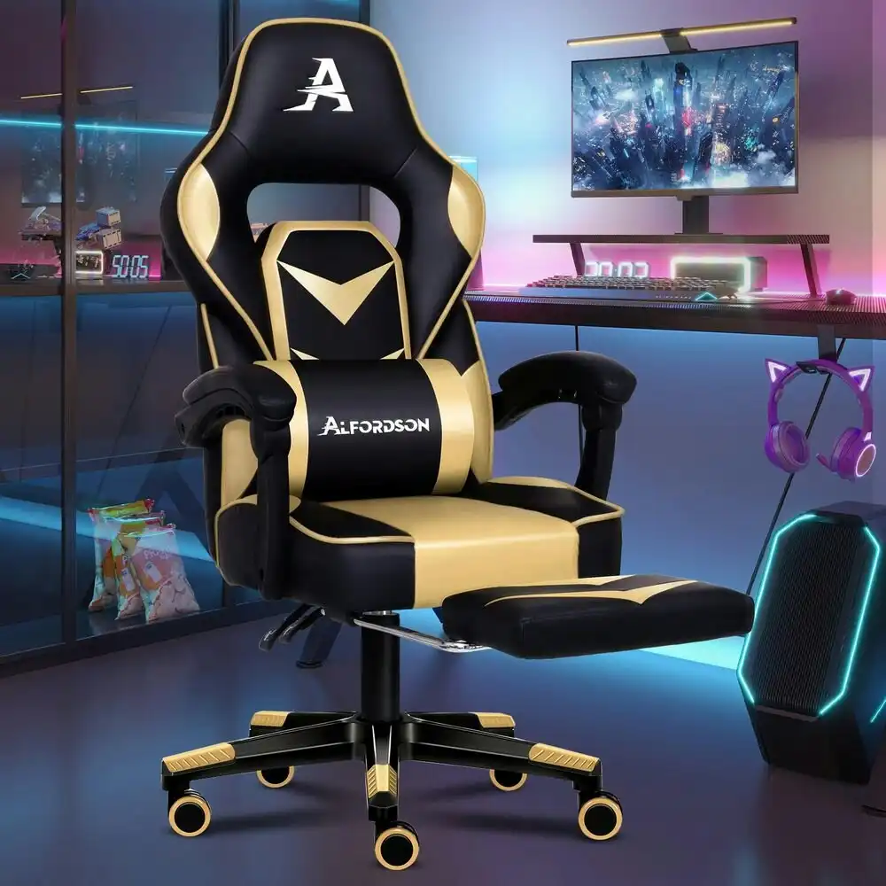 Alfordson Gaming Chair with Footrest Racing Office Gordon - Black & Gold