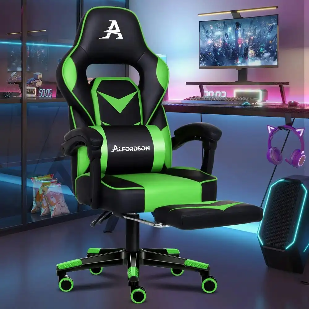 Alfordson Gaming Chair with Footrest Racing Office Gordon - Black & Green