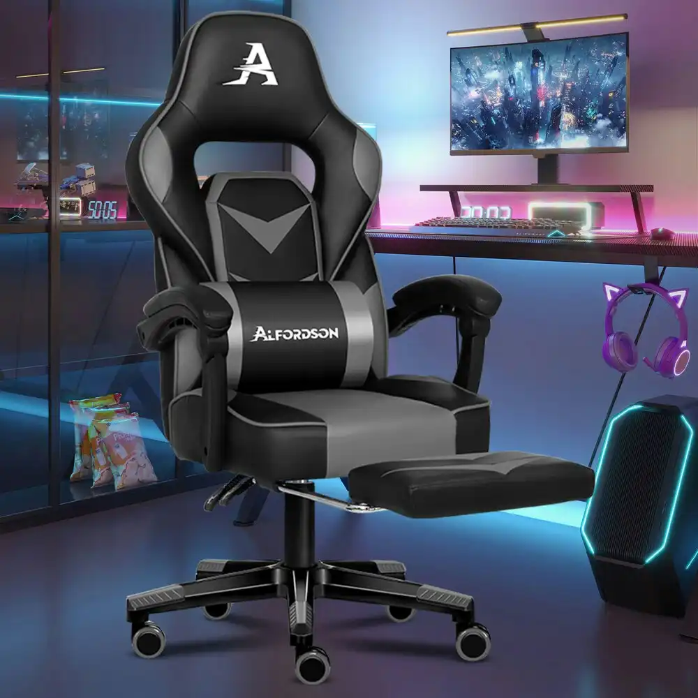 Alfordson Gaming Chair with Footrest Racing Office Gordon - Black & Grey