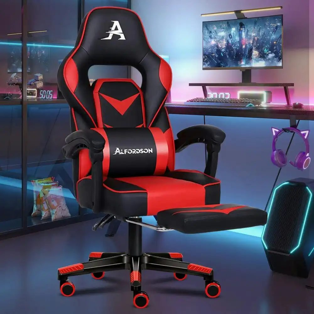 Alfordson Gaming Chair with Footrest Racing Office Gordon - Black & Red