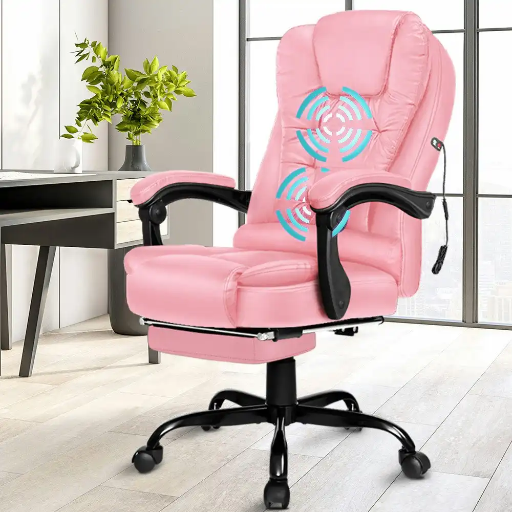 Alfordson Massage Office Chair with Footrest PU Leather Pink