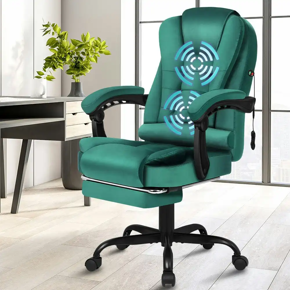 Alfordson Massage Office Chair Footrest Executive Velvet - Green