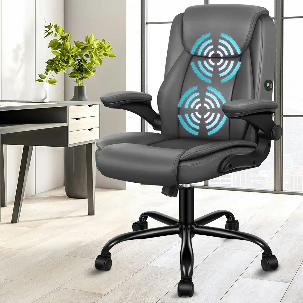 Alfordson Massage Office Chair Flip-up Aramrest PU Leather Grey