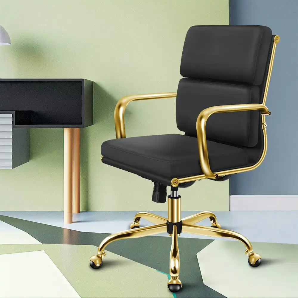 Alfordson Ergonomic Padded Mid Back Executive Office Chair Gold Black