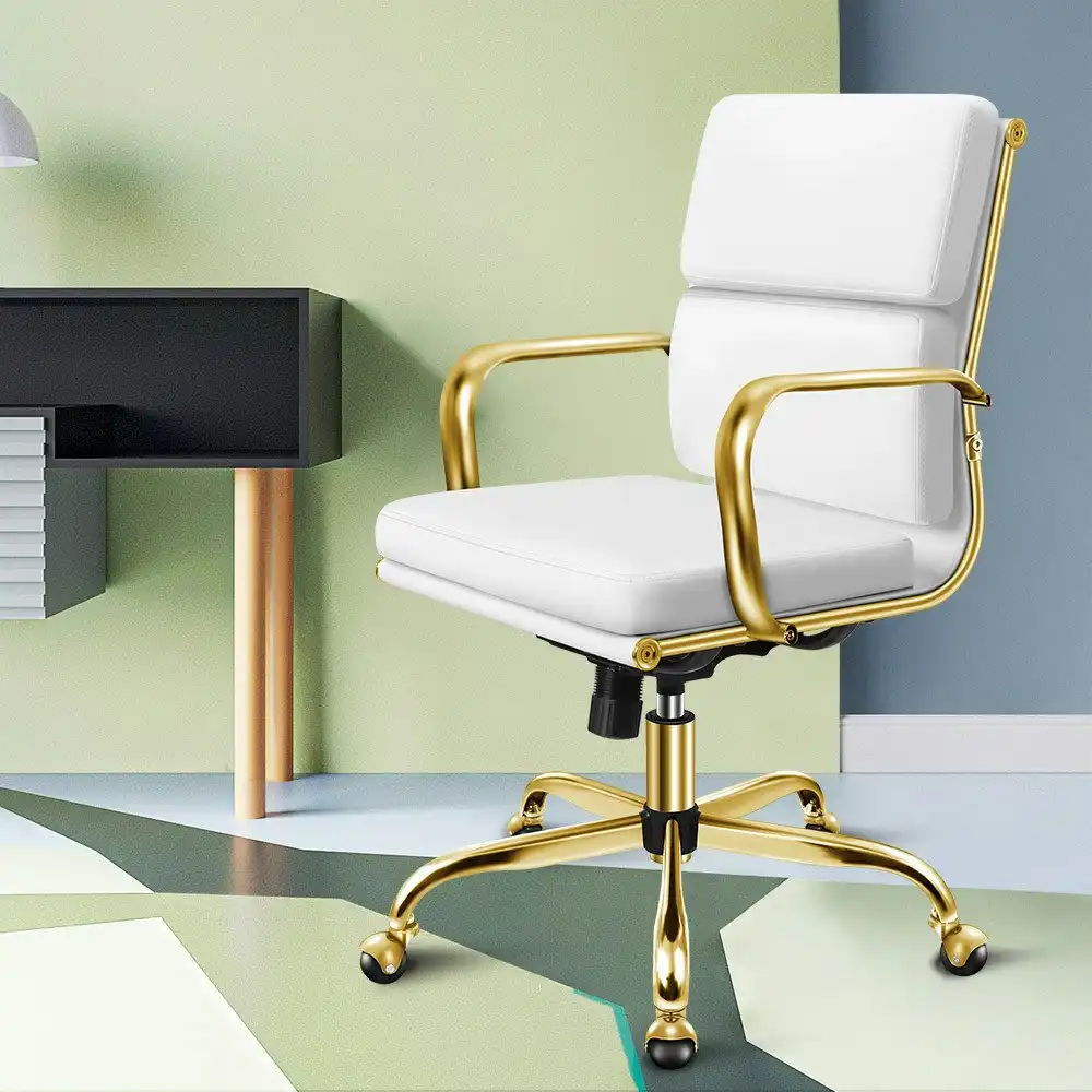 Alfordson Ergonomic Padded Mid Back Executive Office Chair Gold White