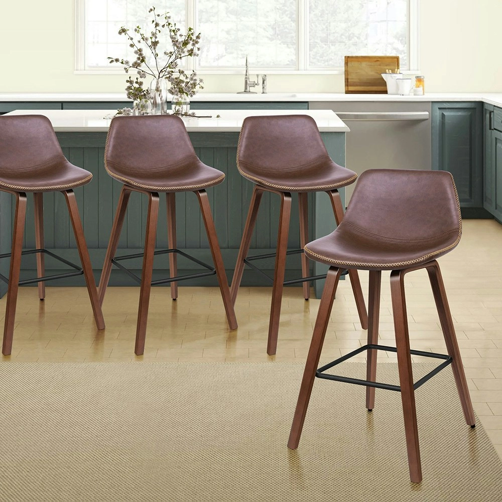 Alfordson Bar Stools Embellished Stitching Coffee Noah x4