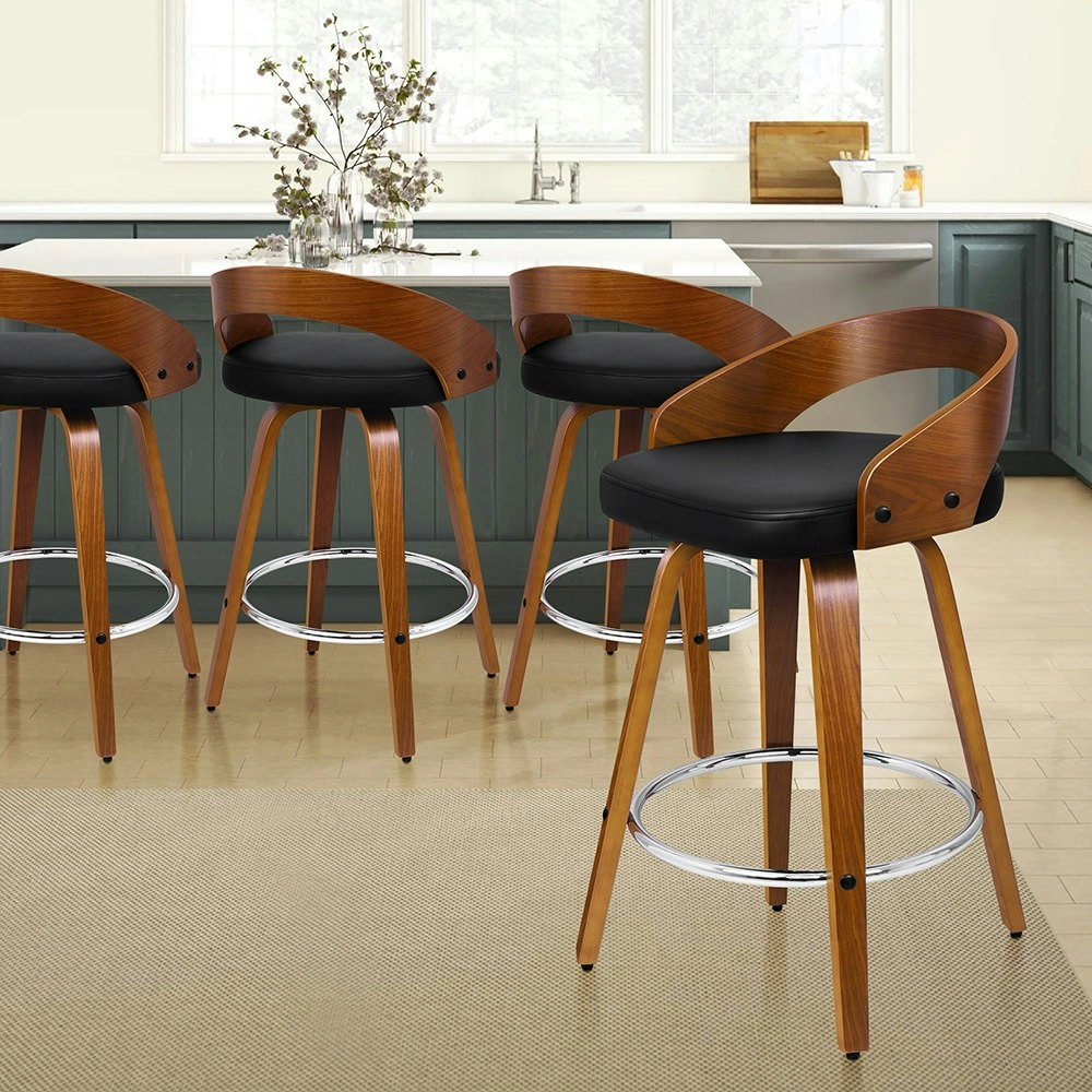 Alfordson Bar Stools Curving Backrest Black Caden x4