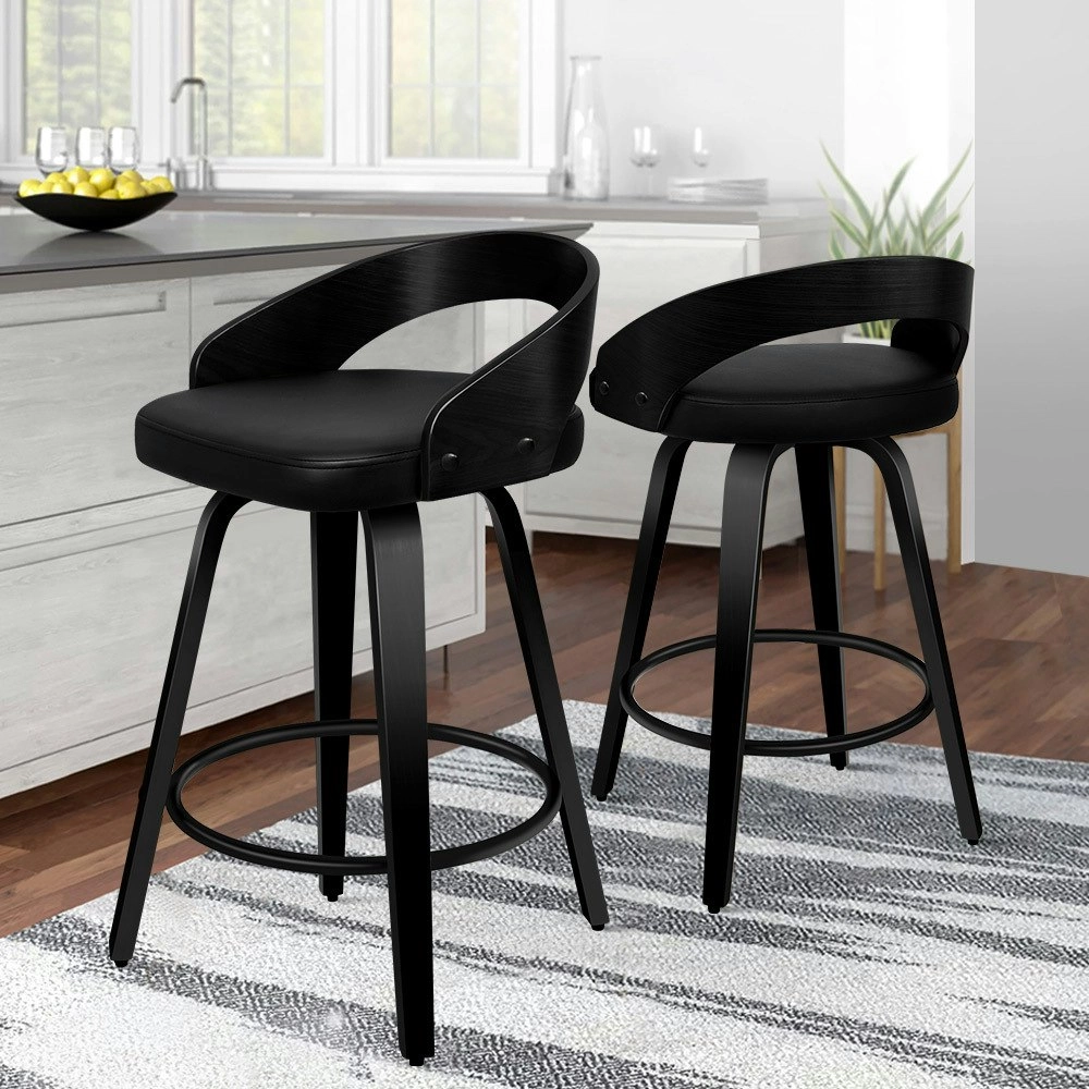 Alfordson Set of 2 Caden Kitchen Wooden Bar Stools (ALL BLACK)