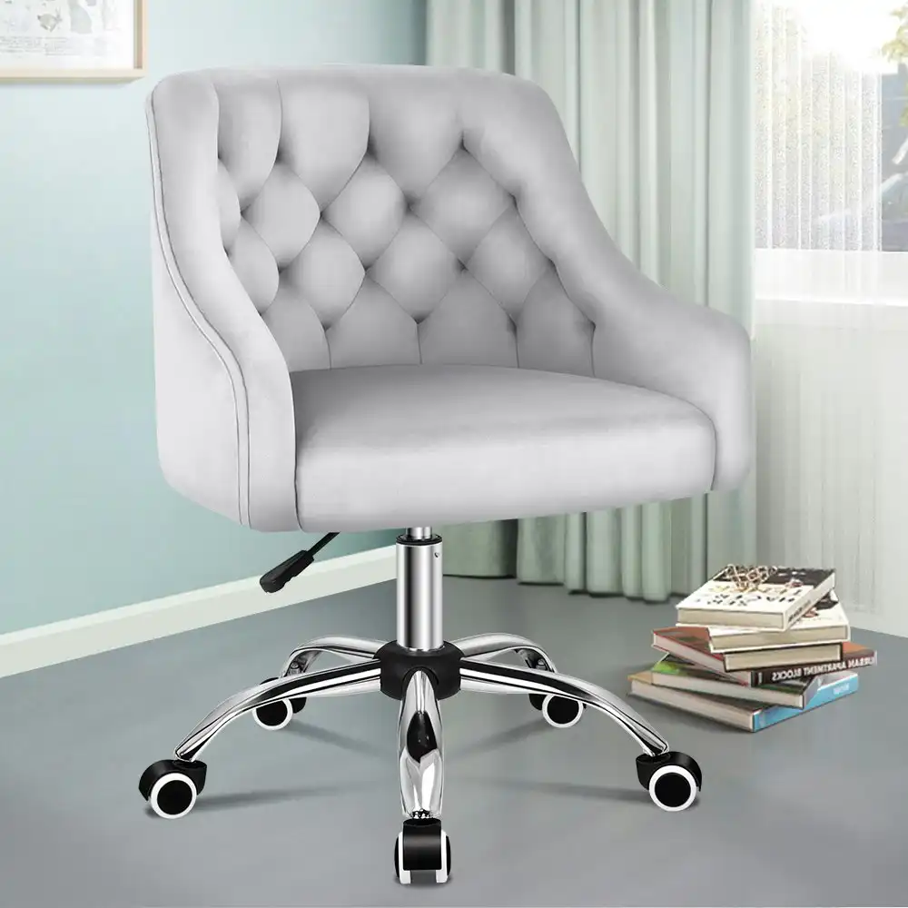 Alfordson Velvet Office Chair for Work Mid Back Grey