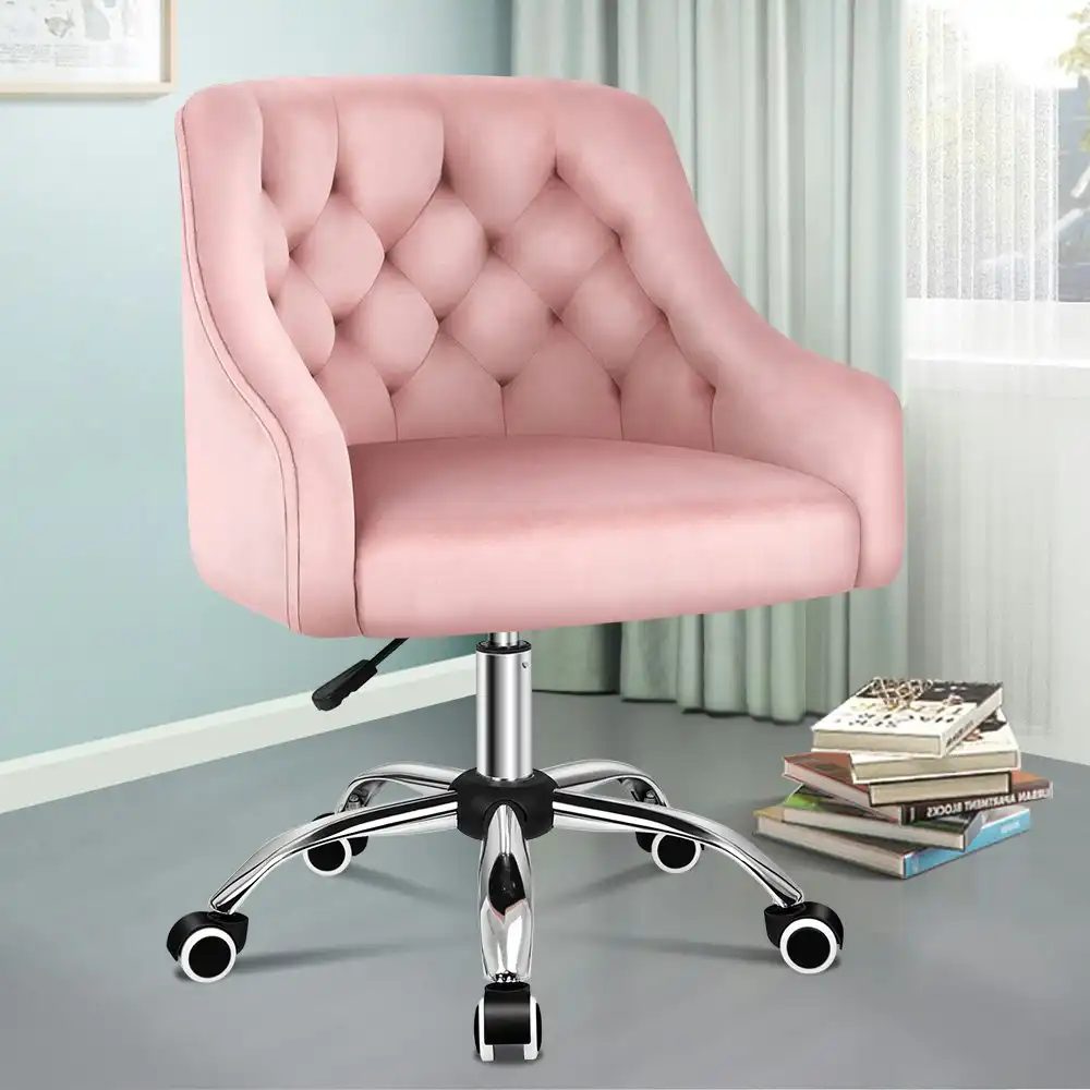 Alfordson Velvet Office Chair for Work Mid Back Pink