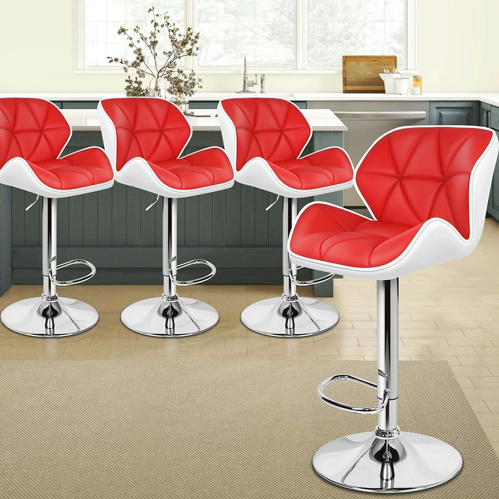 Alfordson Bar Stools Rhombus Motif Stools Red & White Willa x4