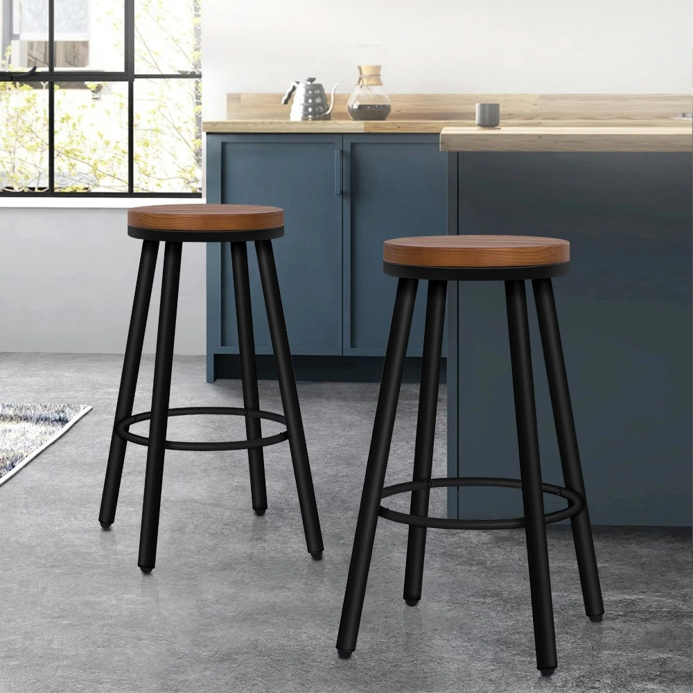 Alfordson 2x Bar Stools Retro Kitchen Vintage Chair Industrial Rocio Black