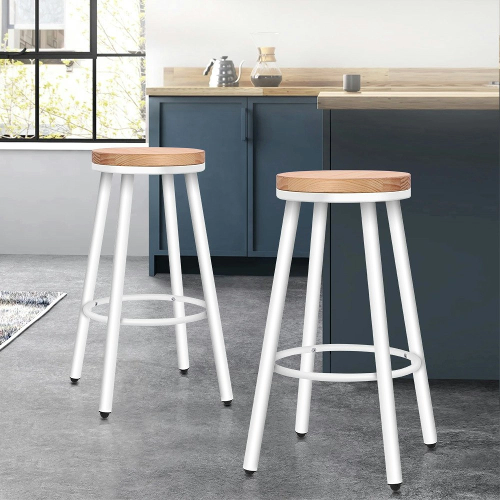 Alfordson 2x Bar Stools Retro Kitchen Vintage Chair Industrial Rocio White