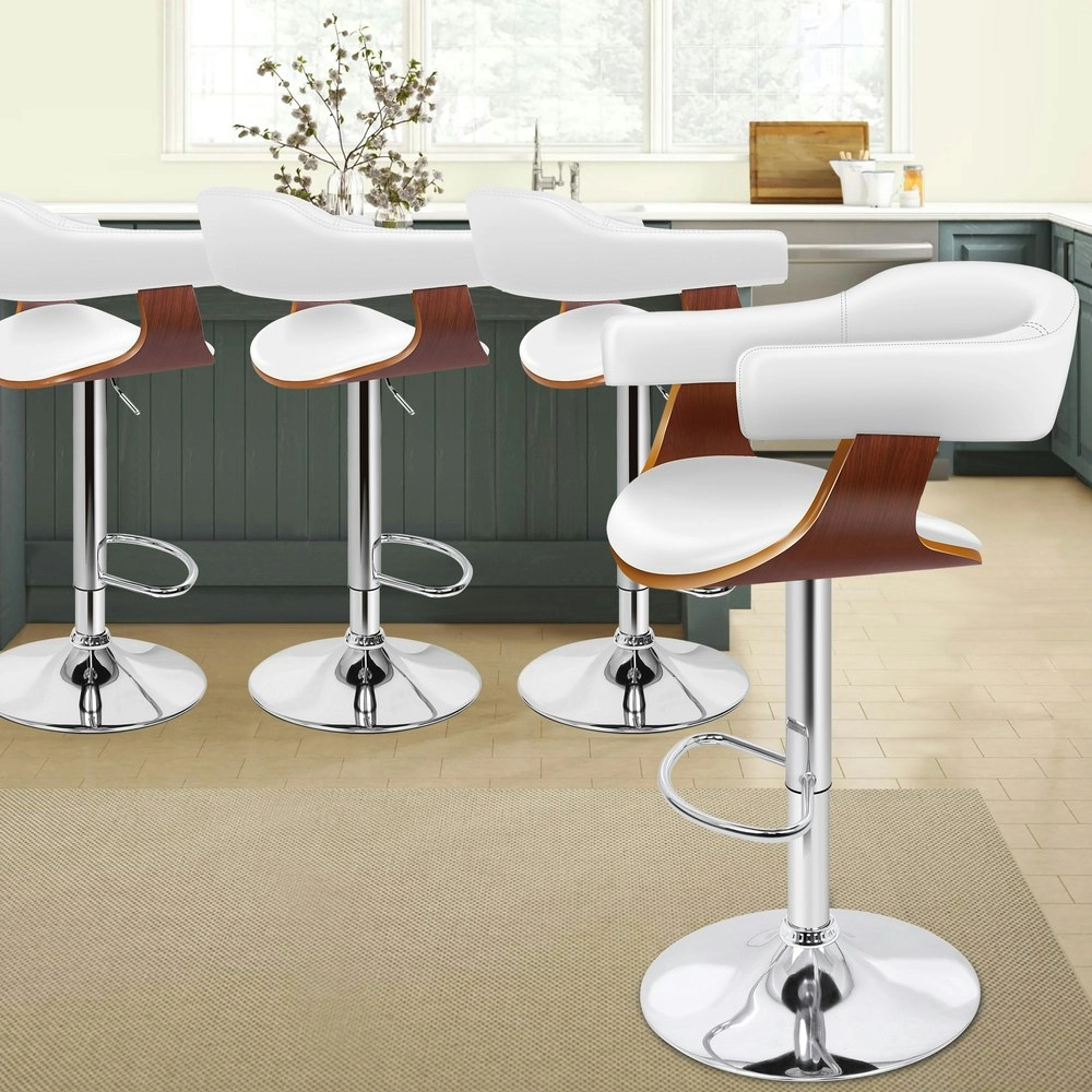 Alfordson 4x Bar Stool Joan Kitchen Swivel Chair Wooden Leather Gas Lift White