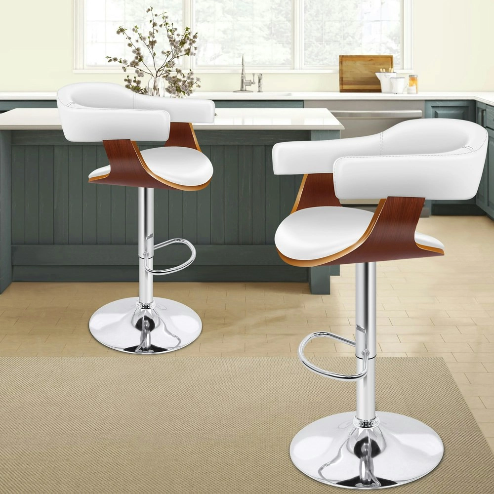 Alfordson 2x Bar Stool Joan Kitchen Swivel Chair Wooden Leather Gas Lift White