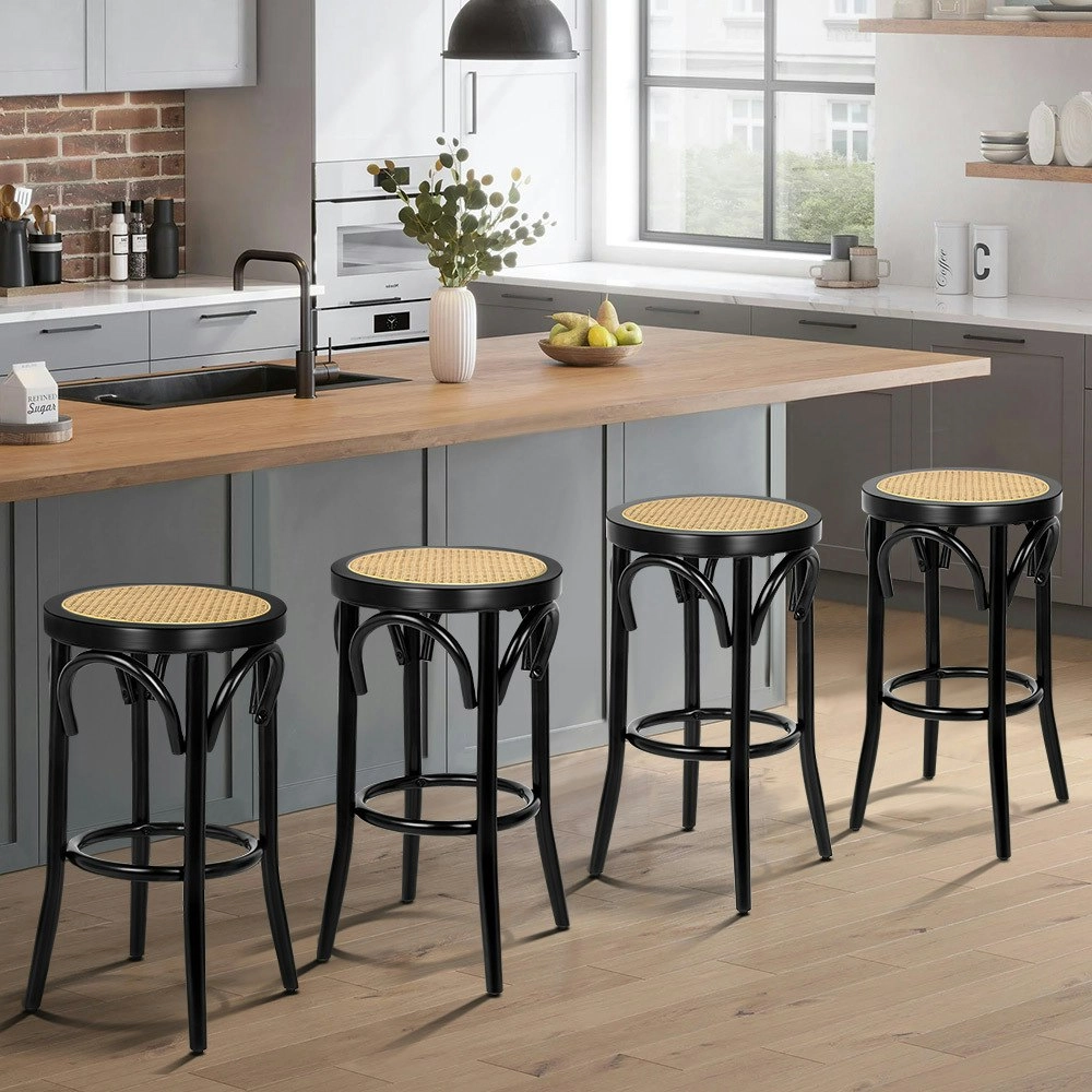 Alfordson Bar Stools Set of 4 Rattan Mesh Seat Black