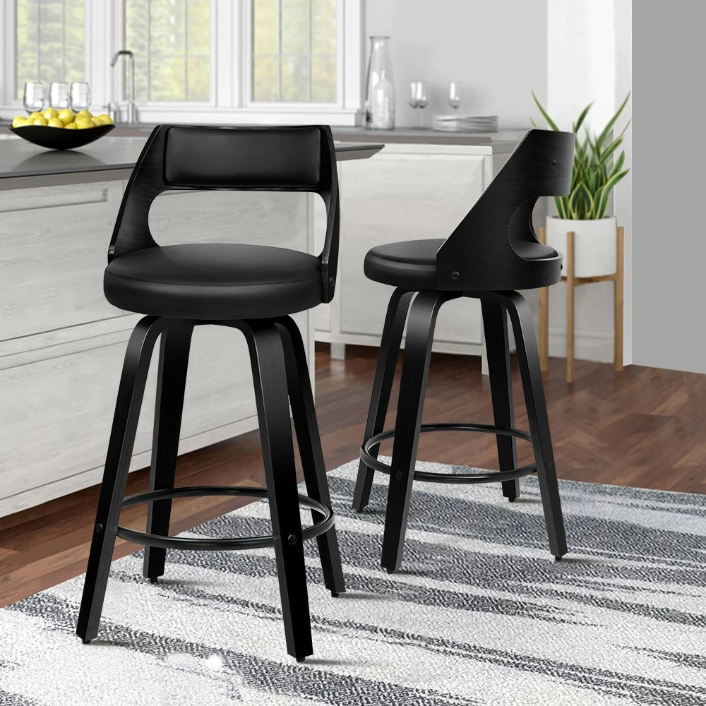 Alfordson Set of 2 Eden Elegant Modern Style Bar Stools (All Black)