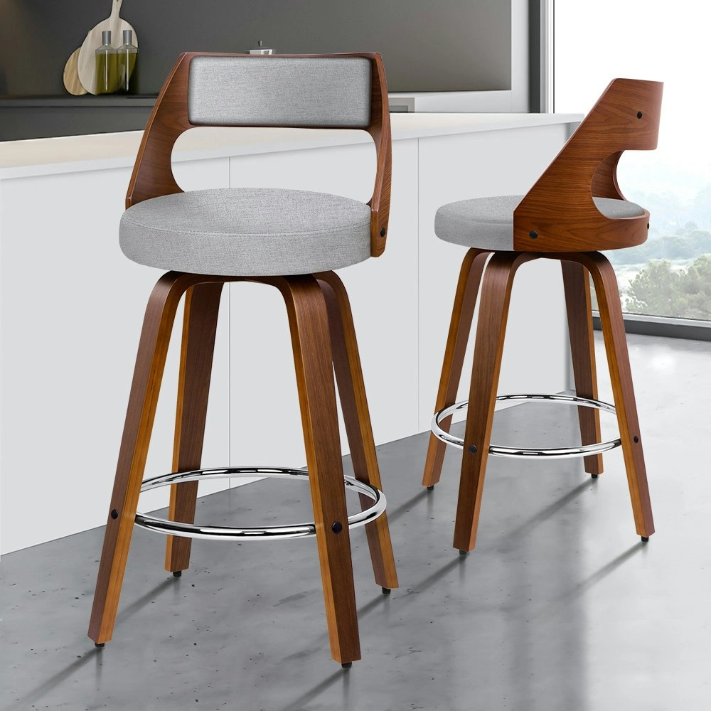 Alfordson Set of 2 Eden Elegant Modern Style Bar Stools (Light Grey)