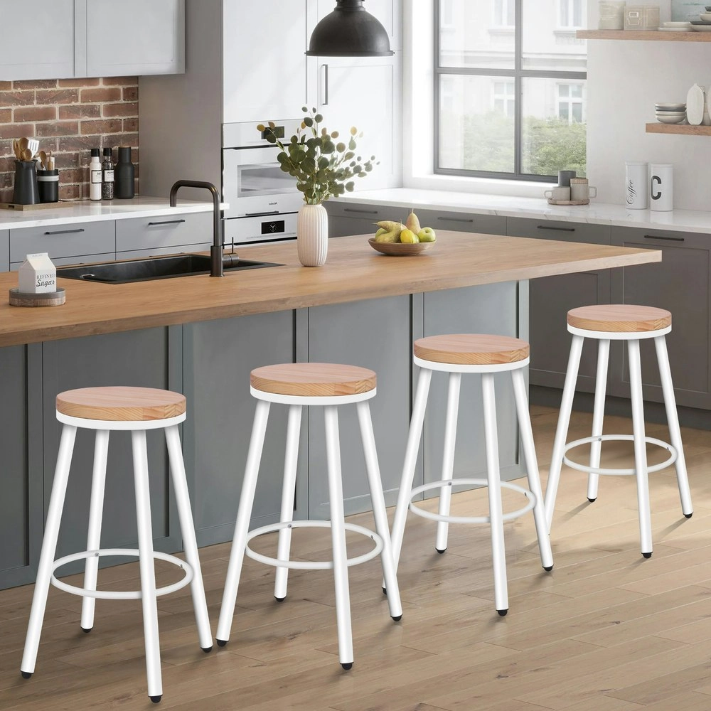 Alfordson 4x Bar Stools Retro Kitchen Vintage Chair Industrial Rocio White