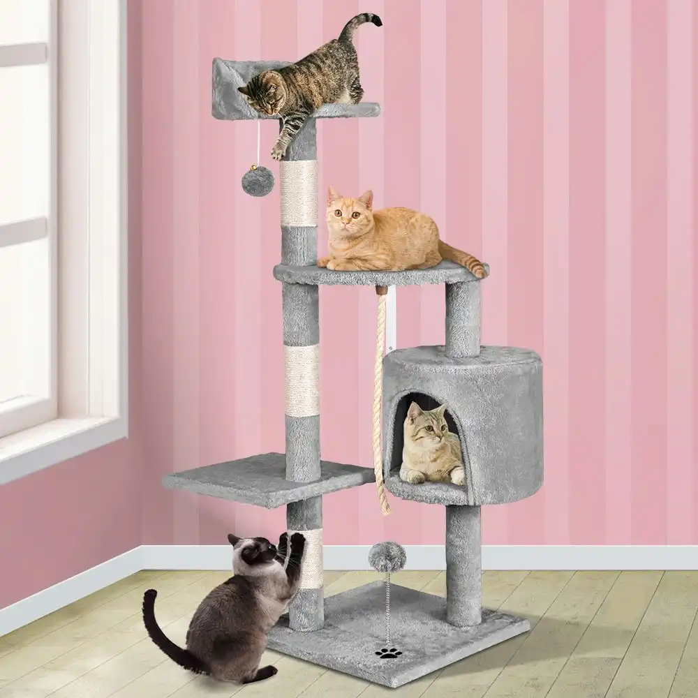 BEASTIE Cat Tree 112cm Grey Scratching Post Scratcher Tower