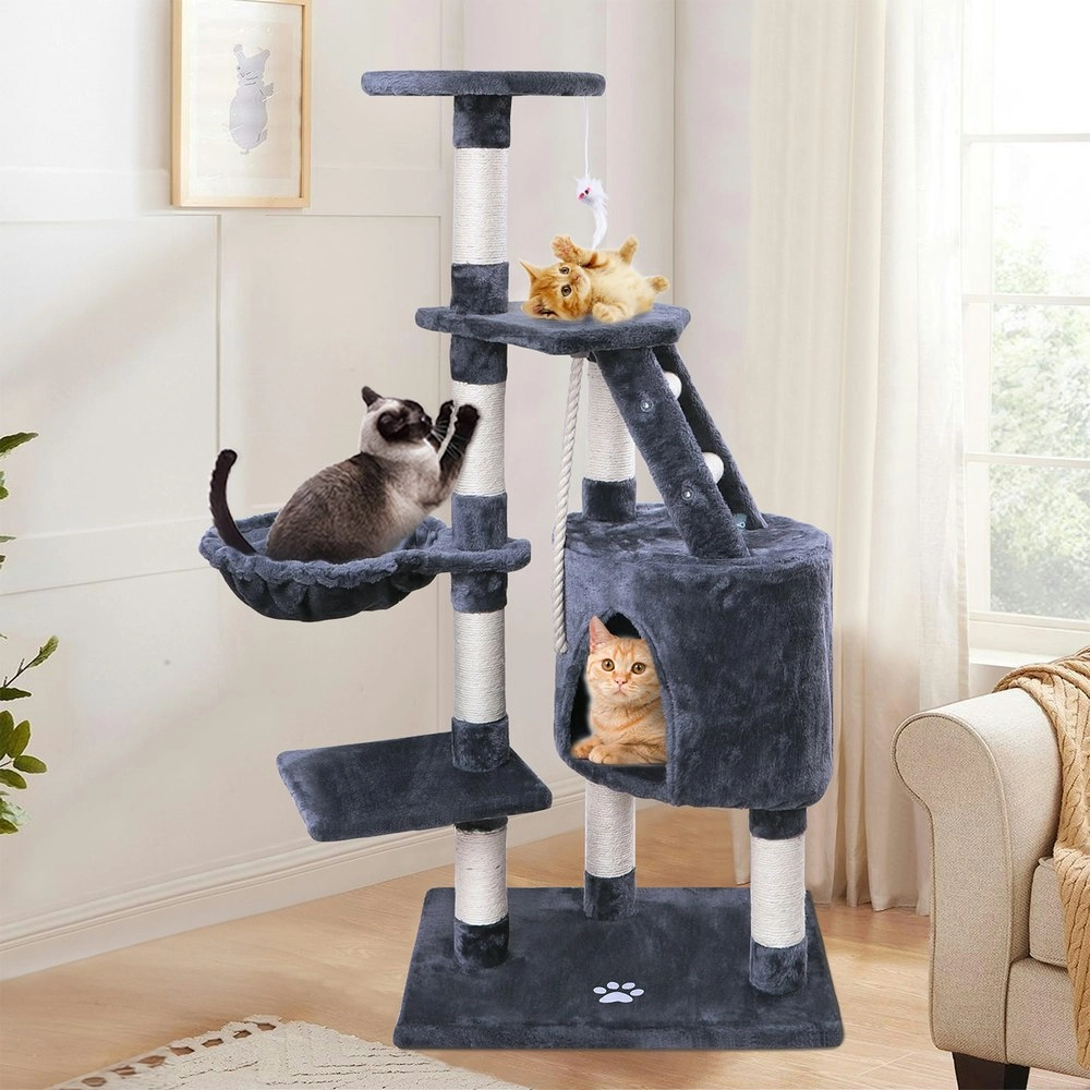 BEASTIE Cat Tree 120cm Grey Scratching Post Scratcher Tower