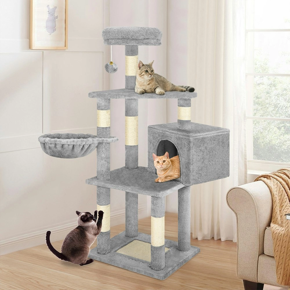 BEASTIE Cat Tree 130cm Grey Scratcher Wood Scratching Post Tower