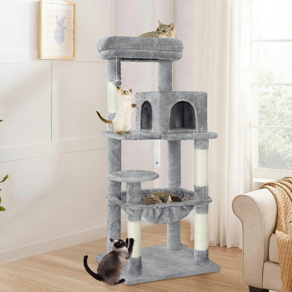 BEASTIE Cat Tree 143cm Light Grey with Hammock Scratching Post