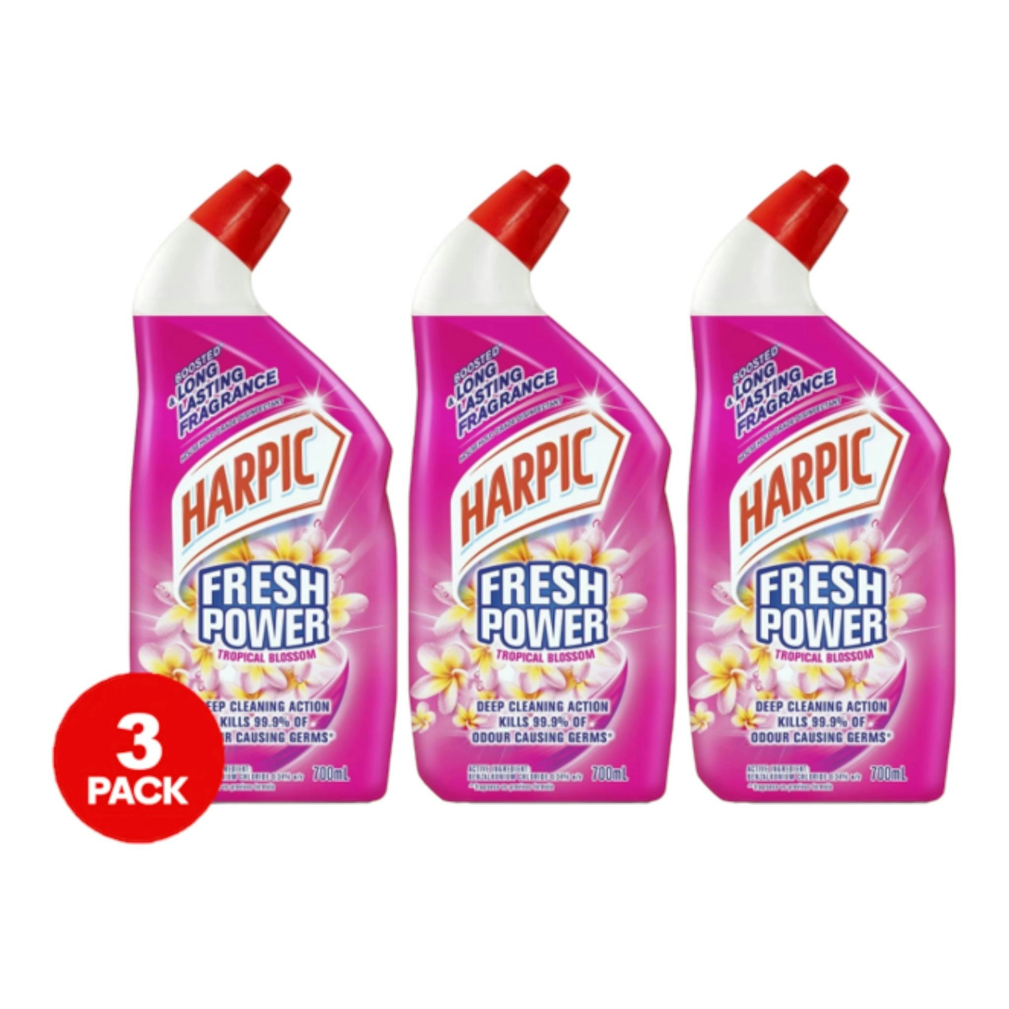 3 Pack Harpic Fresh Power Toilet Cleaner Tropical Blossom 700ml