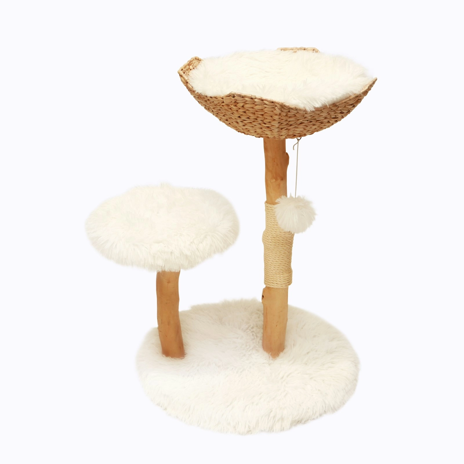 Furbulous Selected Real Wood Cat Tree with Rattan and Plush Fabric - 75cm