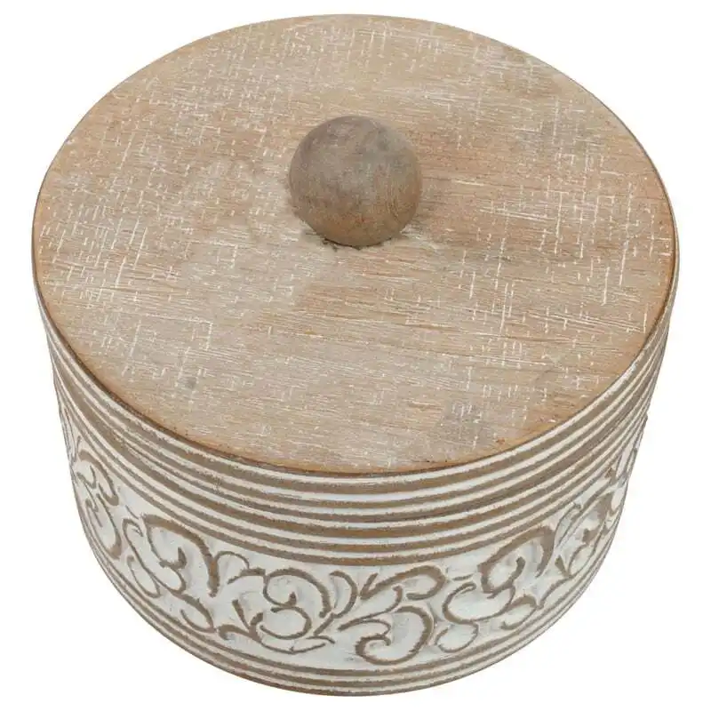 Willow & Silk Handmade Round 17cm Carved Trinket/Jewellery Box