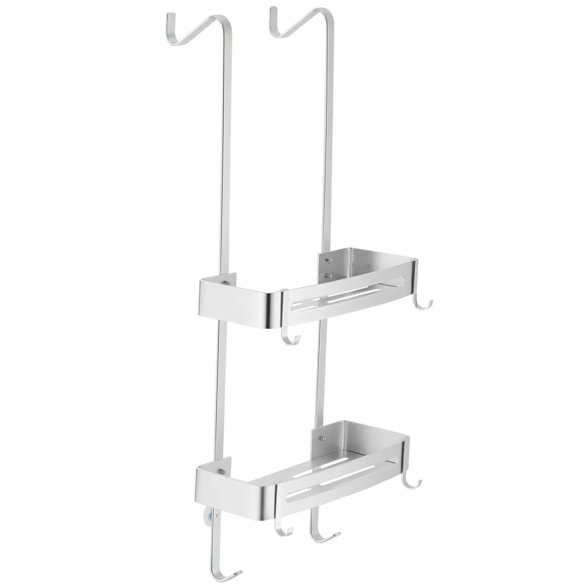 2 Tier Bathroom Shower Caddy Aluminium Alloy Rust Free Waterproof Bath Storage Rack Organizer - Silver