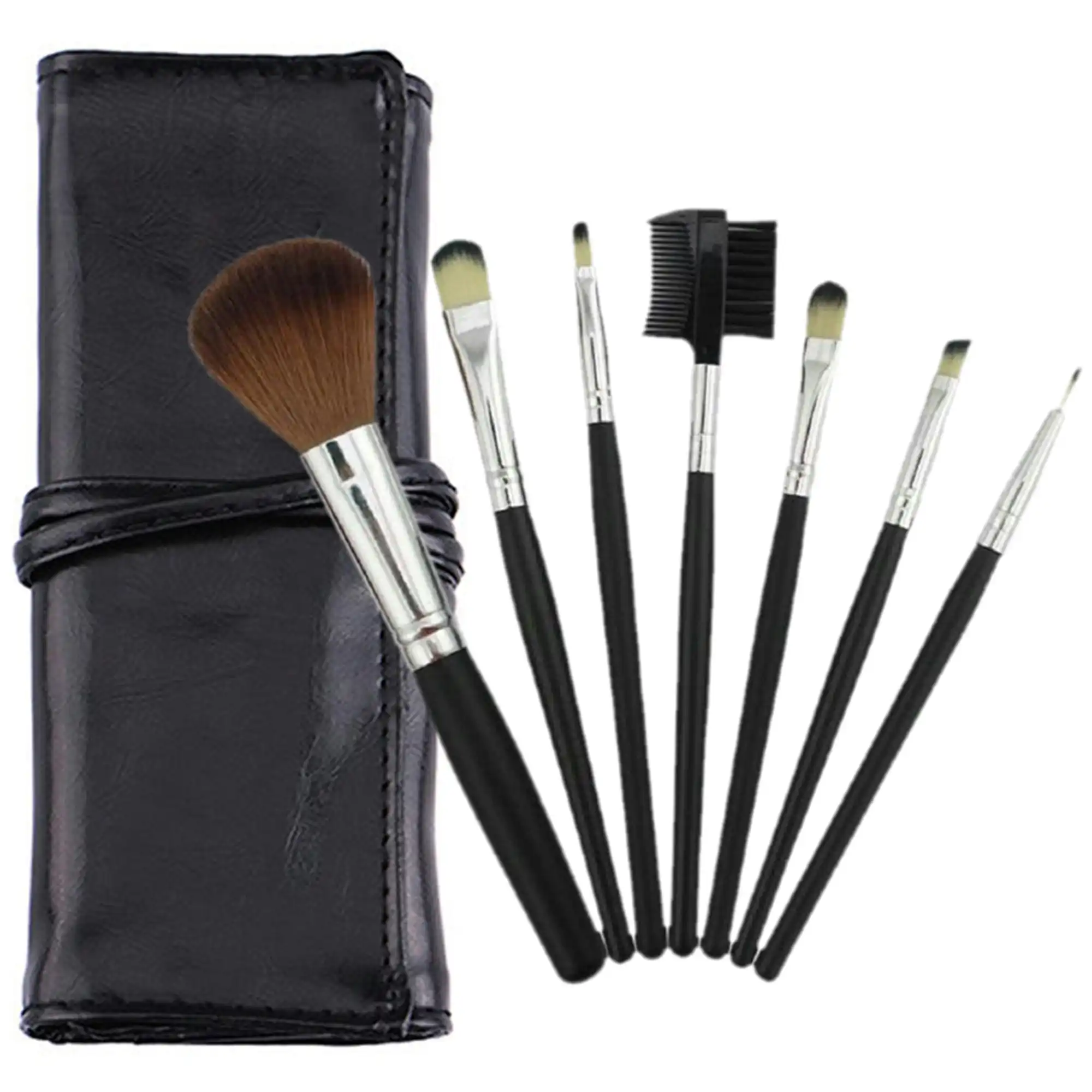 7 Piece Professional Makeup Brush Set Soft Bristle Carry Case Black