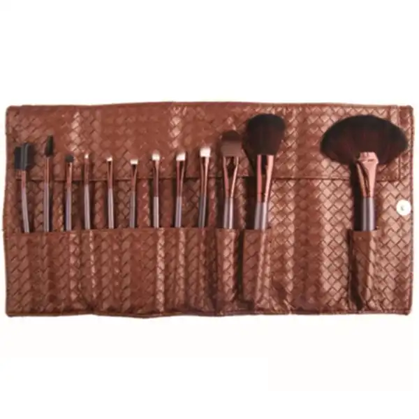 12 Piece Professional Makeup Brush Set Soft Bristle with Carry Case Coffee