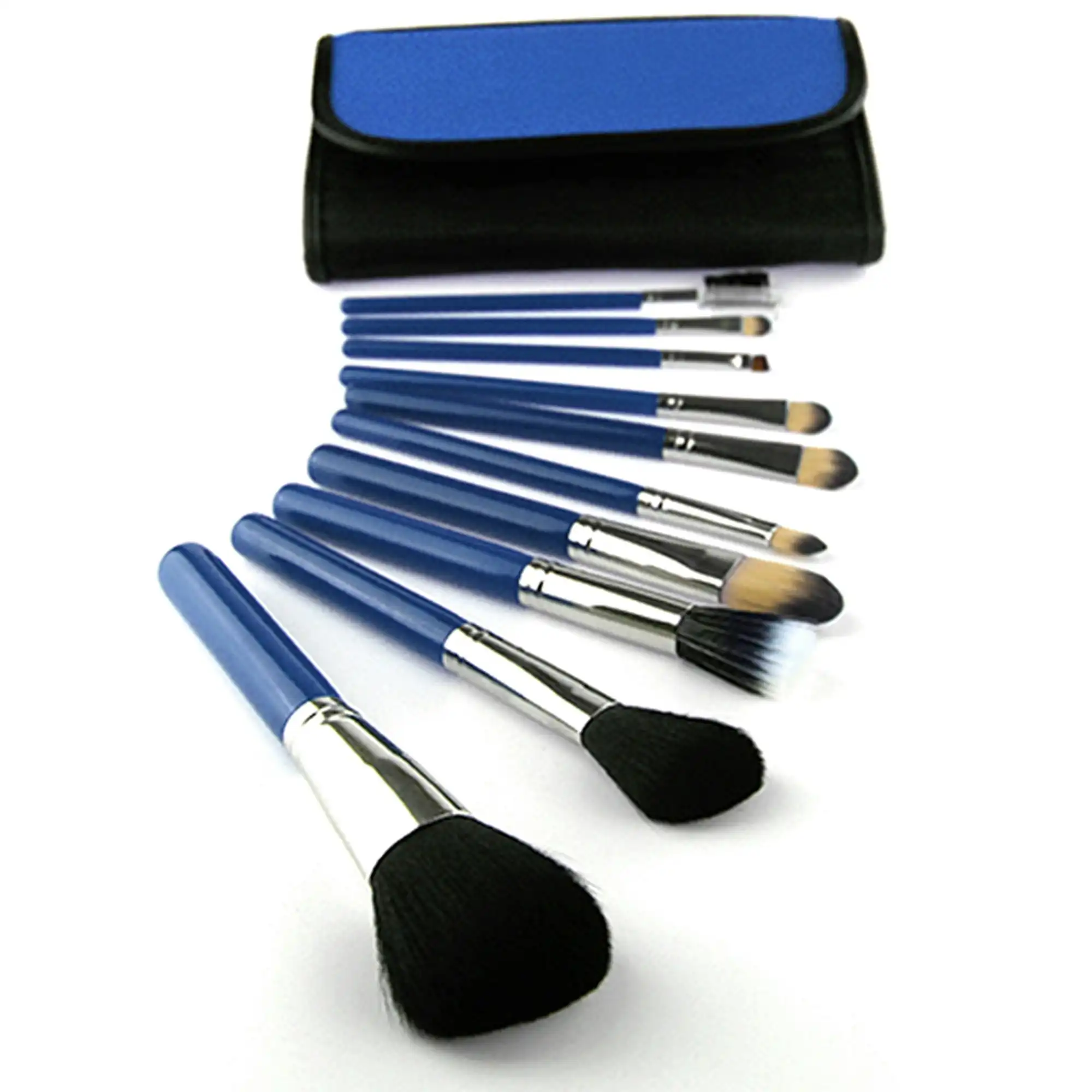 10 Piece Professional Makeup Brush Set Soft Bristle with Carry Case Blue