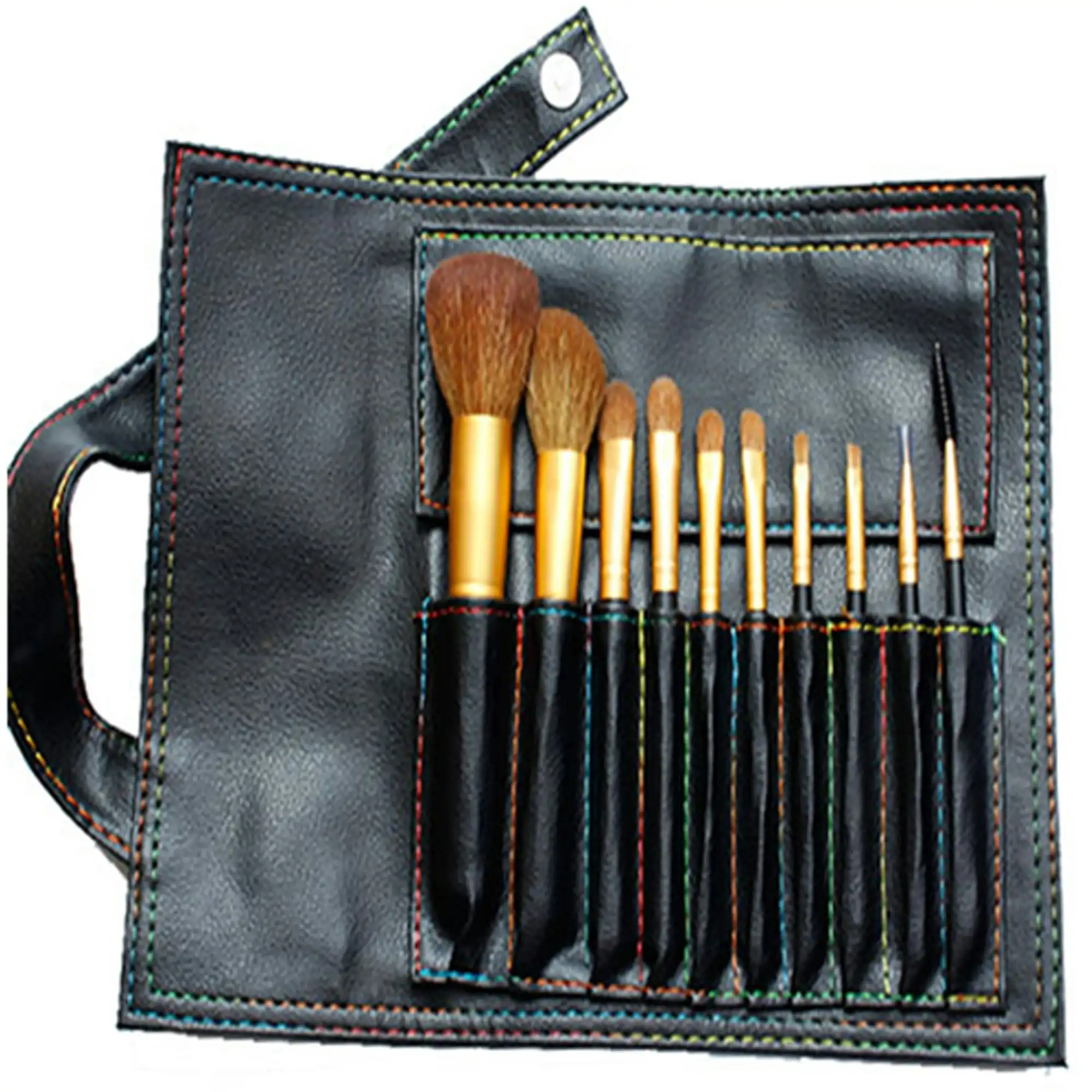 10 Piece Professional Makeup Brush Set Goat Hair Soft Bristle with Carry Case Black