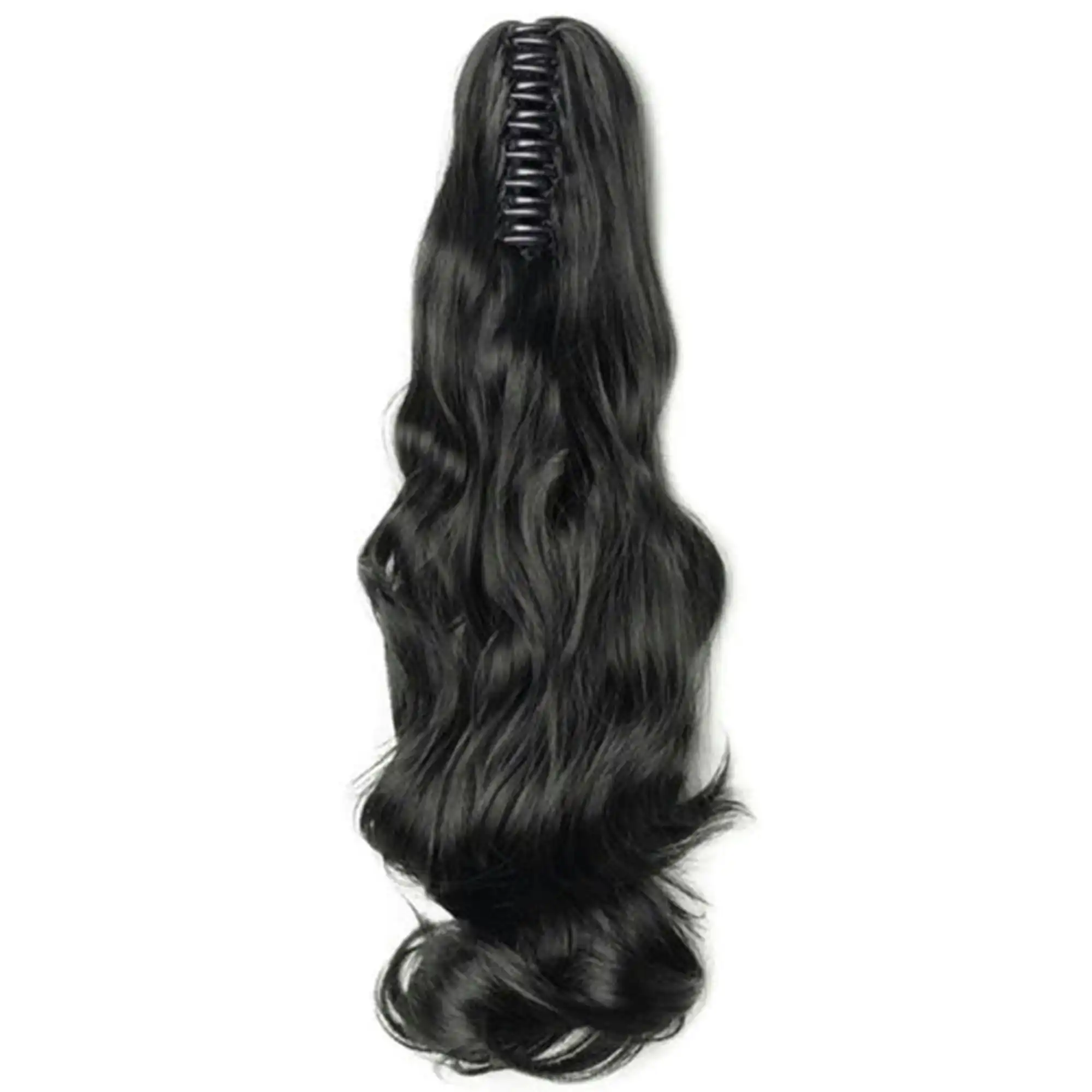 22" Hair Extension Black High Grade Ponytail Ribbon Clamp Claw Wavy